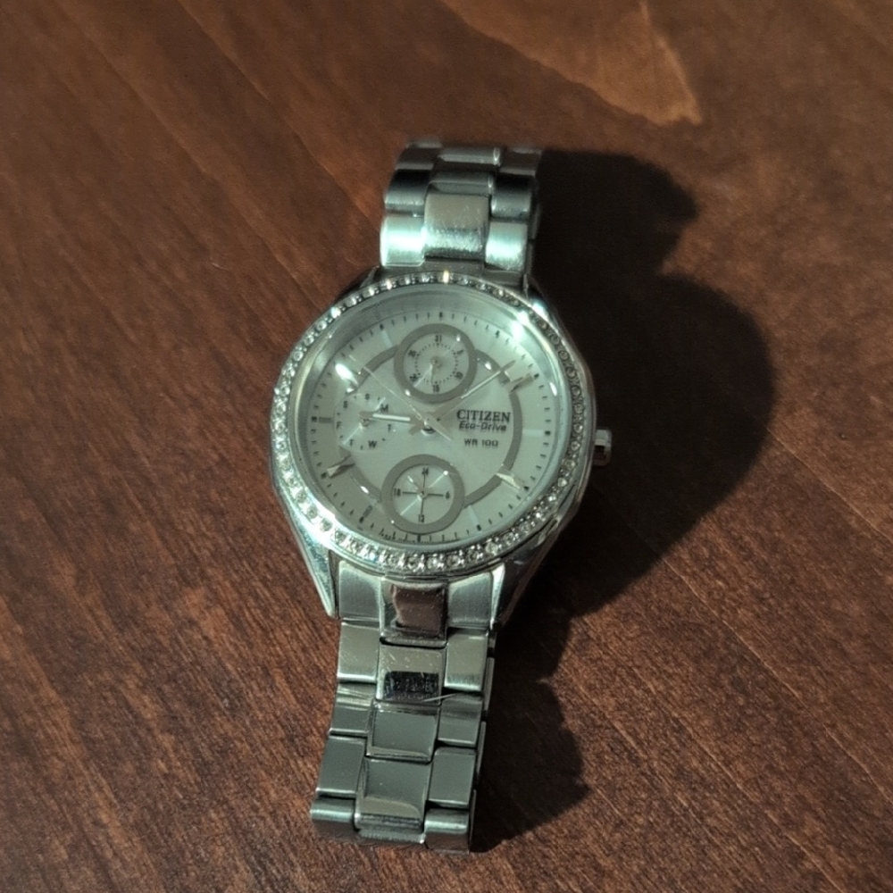Citizen Silver Dress Watch with Crystal Accents Solar Charge